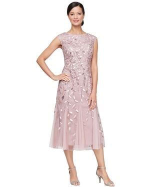 Alex Evenings Embroidered Boat Neck Midi Dress - Pink