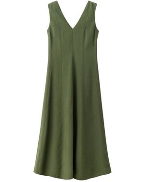 Mango Sleeveless V-neck Midi Seam-detail Dress - Green