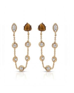 Ettika 18k Gold-plated Double Piercing Tiger's Eye Earrings - White