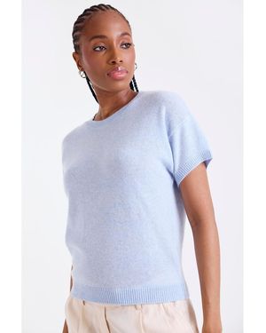 1982 Esme Short Sleeve Crew Neck Cashmere Top - Blue