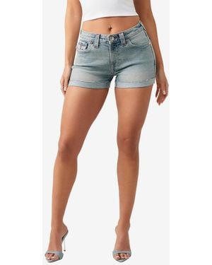 TRUE RELIGION Jennie Skinny Mid-rise Flap Shorts - Blue