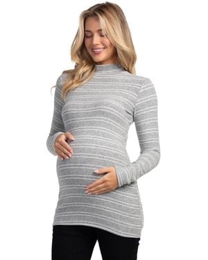 Hello Miss Maternity Striped Mock Neck Long-sleeve Tunic - Gray