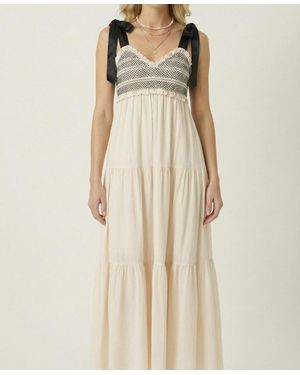 Modenaire Smocked Lace-trim Bow-tie Strap Maxi Dress - Natural