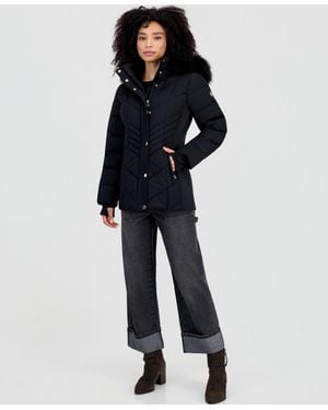 Michael Kors Michael Faux-fur-trim Hooded Puffer Coat - Blue