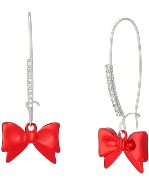 Betsey Johnson Faux Stone Kick Off Bow Dangle Earrings - Red