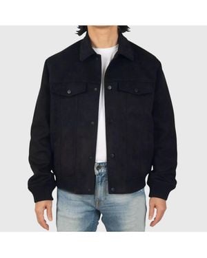 Alpine Swiss Blake Suede Bomber Jacket – Lightweight Slim Fit Casual Softshell Coat - Blue