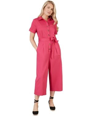Yumi' Button Up Utility Style Jumpsuit - Red