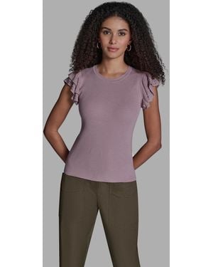 BCBGMAXAZRIA Crewneck Ruffle Sleeve Sweater Top - Purple
