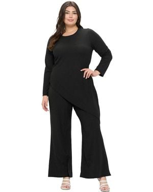 L I V D Plus Size Gianna Asymmetrical Rib Set - Black