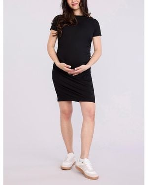 Motherhood Maternity Maternity Crewneck Short Sleeve Side Ruched Bodycon Mini Dress - Black
