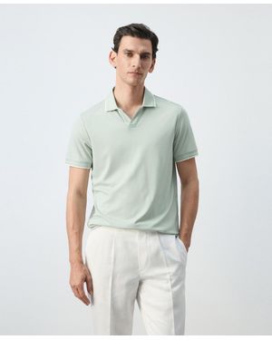 Mango Plain Ribbed Polo Shirt - Green