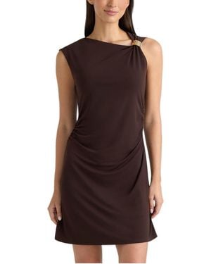 Ellen Tracy Asymmetrical Neckline Knit Mini Dress - Purple