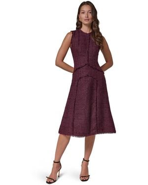 Donna Karan Textured Tweed A-line Crewneck Midi Dress