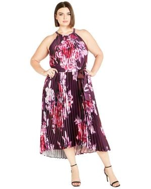 Avenue Plus Size Demi Pleat Dress - Red