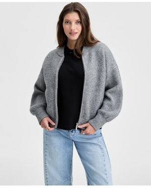 On 34th Sweater-knit Bomber Jacket - Gray