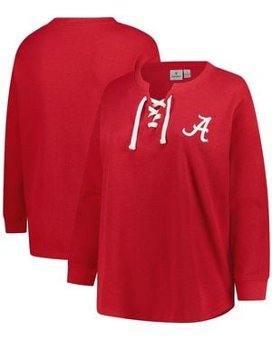 Fanatics Crimson Alabama Crimson Tide Lace-up Waffle Knit Plus Size Long Sleeve T-shirt - Red