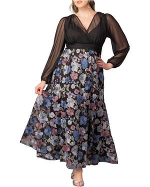 Kiyonna Plus Size Isabella Embroidered Mesh Formal Gown - Blue