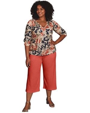 Avenue Plus Size Gauze Cropped Wide-leg Pants - Red