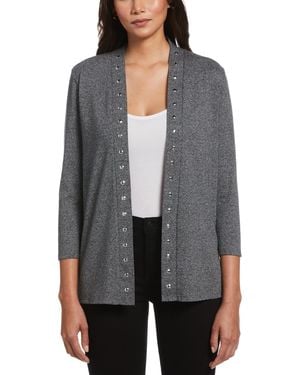 Rafaella Petite Cardigan Crew Neck Sweater - Gray