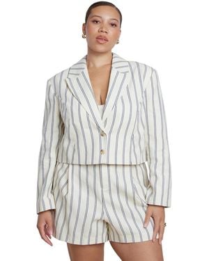 Eloquii Plus Size Cropped Boxy Stripe Blazer - White