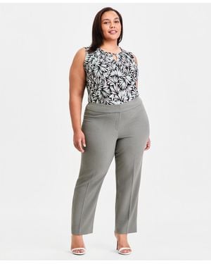 Kasper Plus Size Mid Rise Straight-leg Pants - Gray