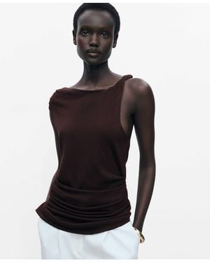 Mango Asymmetrical Fine-knit Top - Black