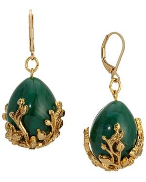 2028 Gold Tone Gold Bead Drop Earrings - Green