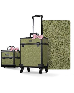 Byootique 2-piece Makeup Train Case Cosmetic Organizer Kit Rococo Coral Artists - Green