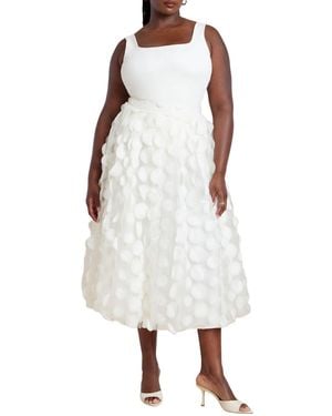 Eloquii Plus Size Dimensional Dot Full Skirt - White