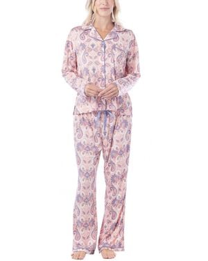 Muk Luks Notch-collar Long-sleeve Print Pajama Set - Red
