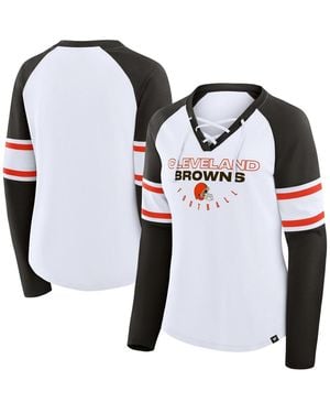 Fanatics White/brown Cleveland Browns Redzone Blitz Package Raglan Lace-up V-neck Long Sleeve T-shirt - Black