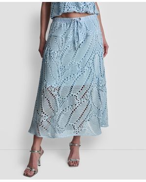DKNY Crochet Leaf Pull-on Midi Skirt - Blue