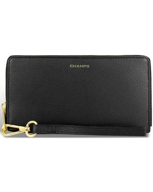 CHAMPS Leather Travel Zip-clutch Wallet - Black