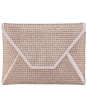 Nina Crystal Encrusted Square Envelope Clutch - Brown