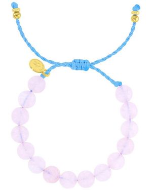Roxy Brass Flat Beads Rose Quartz Beads Adjustable Bracelet - Blue