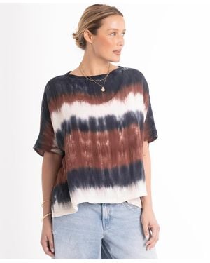 ocean + main Ocean+main Ocean+main Tie Dye Square Gauze Top - White