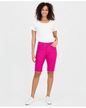 Style & Co. Mid-rise Raw-edge Bermuda Jean Shorts - Pink