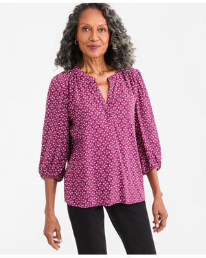 Style & Co. Printed Volume-sleeve Blouse - Red