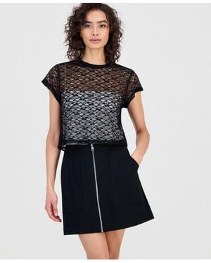 BarIII Boxy Lace T-shirt - Blue