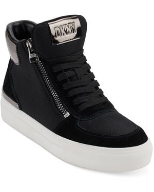 DKNY Cindell Lace-up Zipper High Top Sneakers - Black