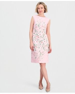 Kasper Placed-floral Sleeveless Sheath Dress - Red