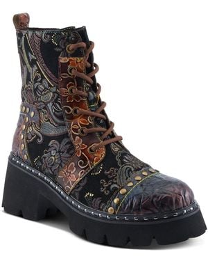 L'ARTISTE L Artiste S Severity Hand-painted Lace-up Combat Boot - Black