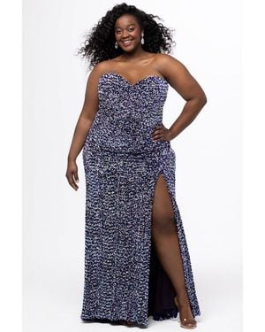 Sydney's Closet Strapless Purple Multi Sequin Velvet Fitted Formal Dress - Blue
