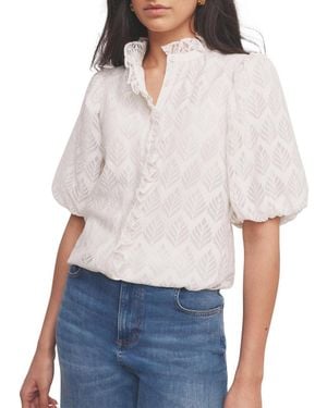 Mint Velvet Short Puff Sleeve Jacquard Ruffle-trim Blouse - White