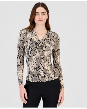 Anne Klein Cowl Neck Long Sleeve Snake-print Blouse - Multicolor