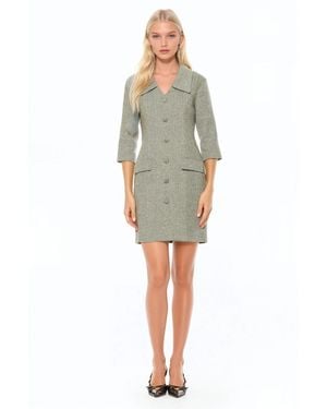 Alexia Admor Isolde Dropped Collar Button Down Tweed Dress - Green