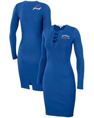 WEAR by Erin Andrews Buffalo Bills Lace Up Long Sleeve Dress - Blue