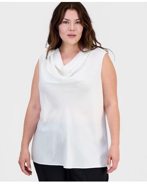 Kasper Plus Size Sleeveless Cowlneck Top - White