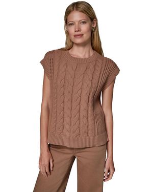 Donna Karan Weekend Sleeveless Cable-knit Boxy Sweater Vest - Brown