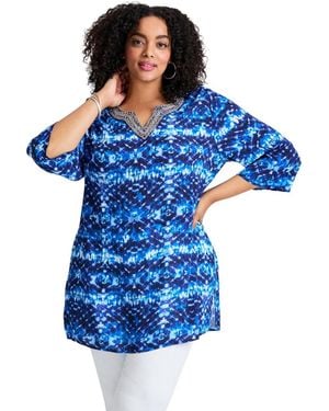 Avenue Plus Size Beaded Embellishment Tunic - Blue